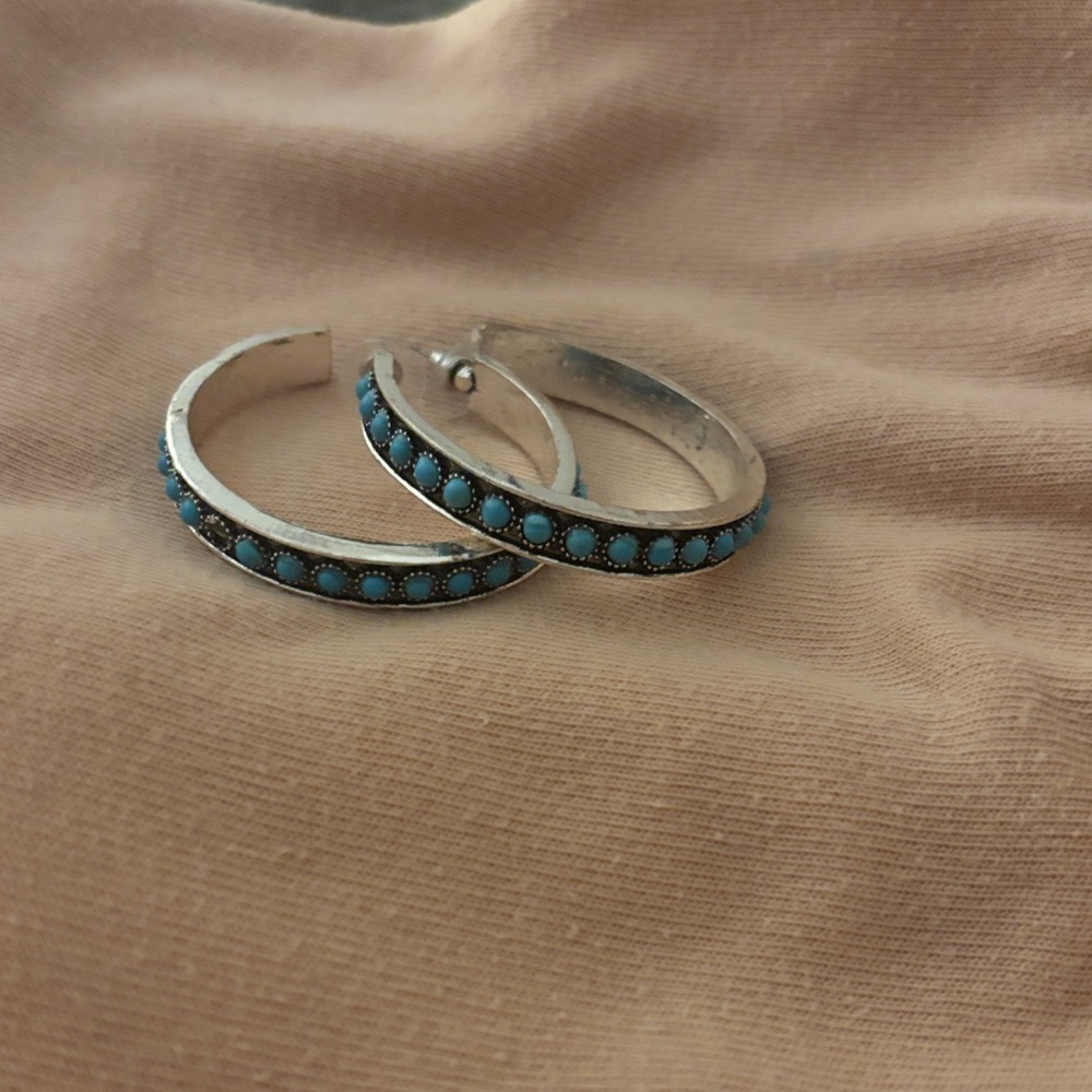 Silver and Turquoise Women's Hoop Earrings